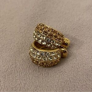 Vintage Crystal Clip-On Half Dome Earrings Champagne And Clear Gold Tone